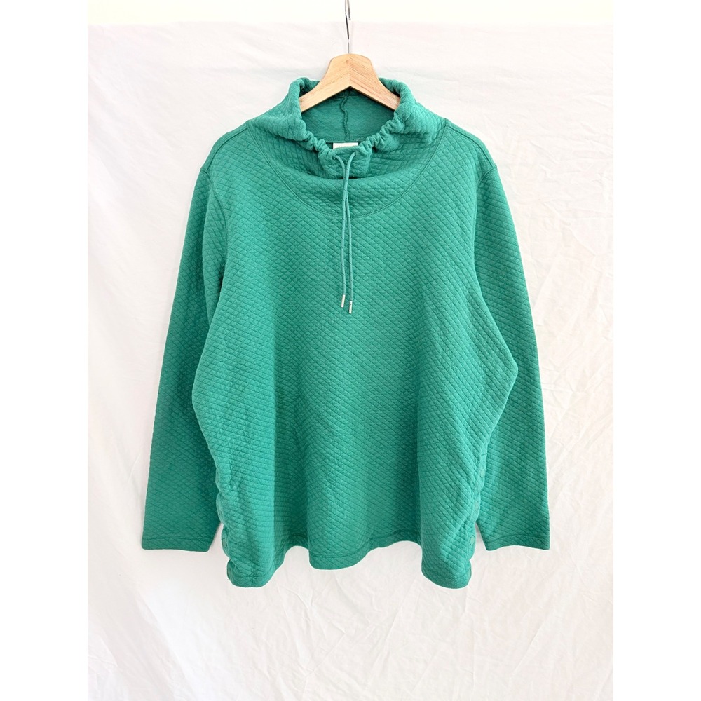 L.L. Bean Quilted Pullover Womens Green Funnel Neck Diamond Texture 2X